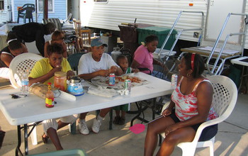Family members eating at a table